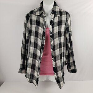 Urban Behavior XS Plaid Black White Long Sleeve Roll Tabs Womens Shirt Top